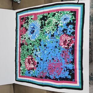 Beautiful Talbots 100% Silk Scarf Large 34" Square Flower Splash Pink Blue Green
